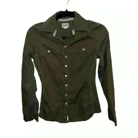 Converse One Star Green Long Sleeve Button Up Roll Shirt Blouse Top Women’s XS - Picture 1 of 6